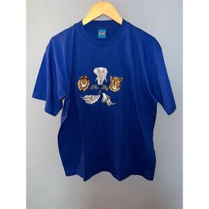 Airborne Royal Blue The Big 5 Safari Animals Embroidered T-Shirt Mens Large